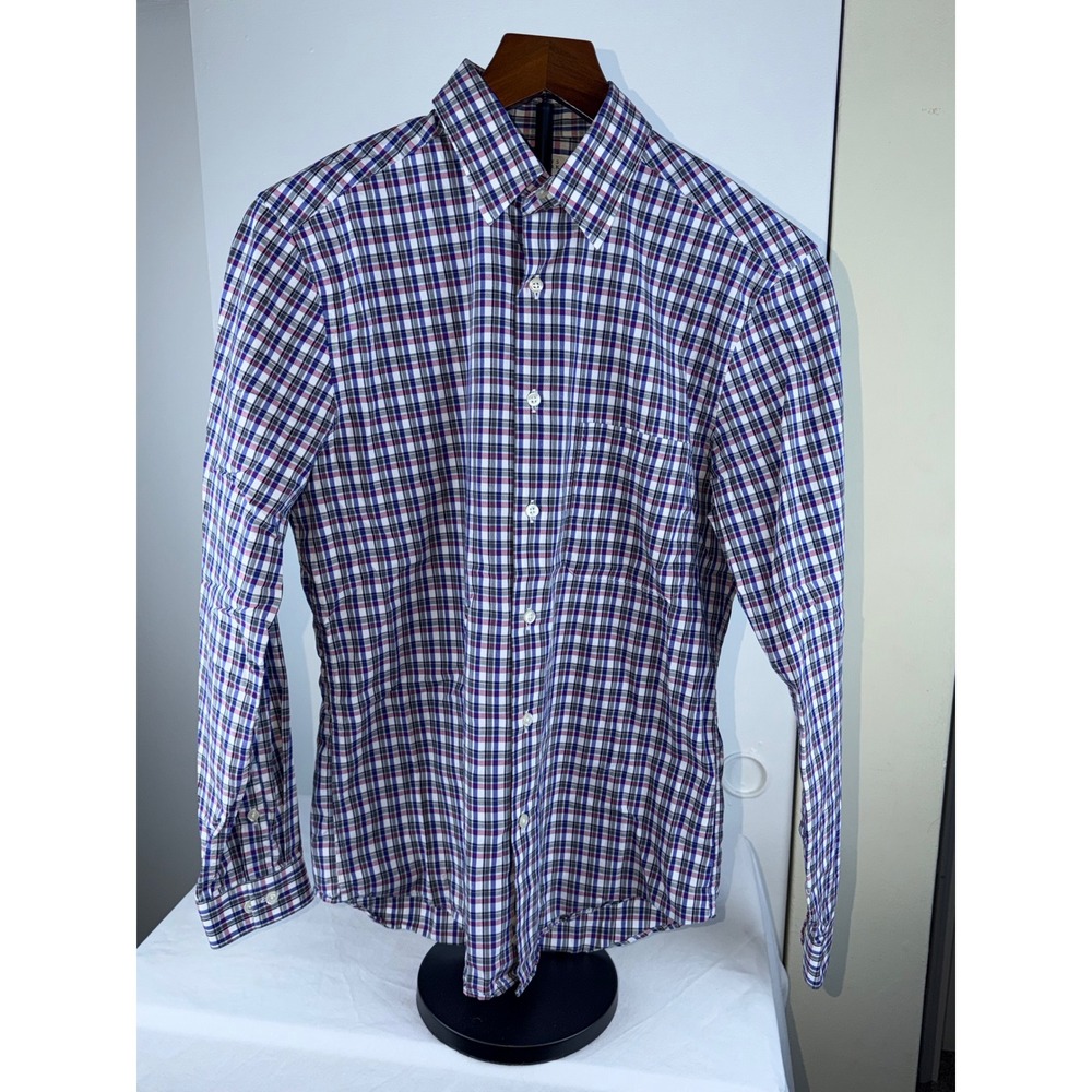 Barneys New York Mens Size Small Plaid Shirt Long Sleeve Button Down Purple Blue - Picture 2 of 9
